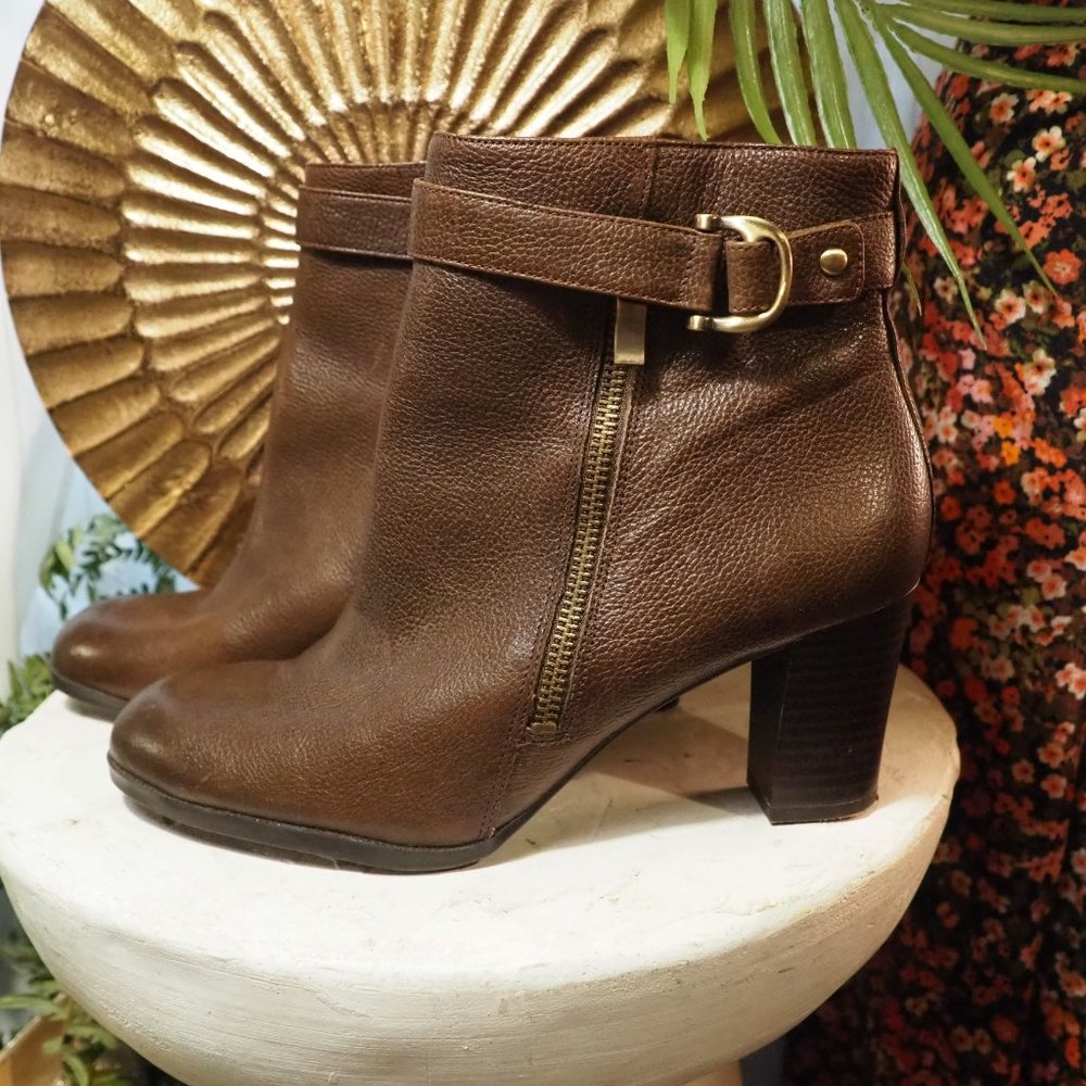 Naturalizer Heeled Ankle Boots Booties Brown Tan Leather Womens 9.5